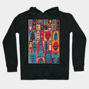 Everyone - 23 Faces in Blue and Red Hoodie